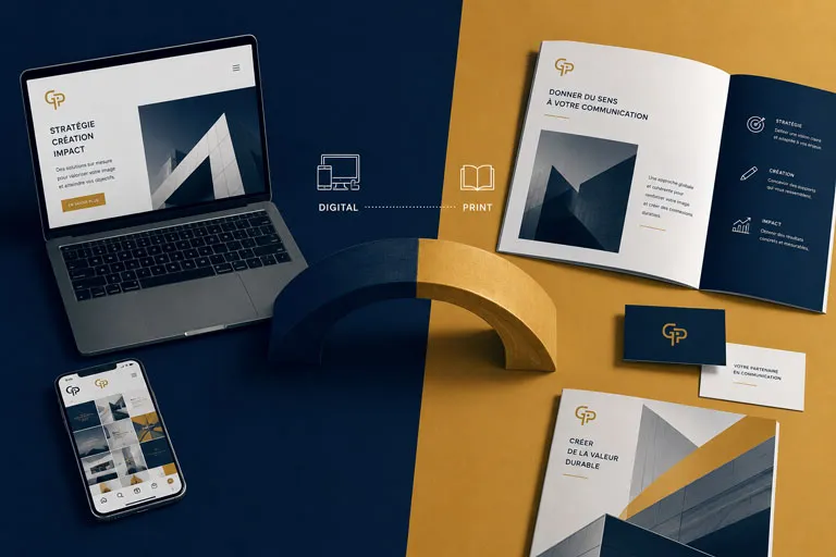 Illustration de la complémentarité entre communication digitale et supports imprimés
